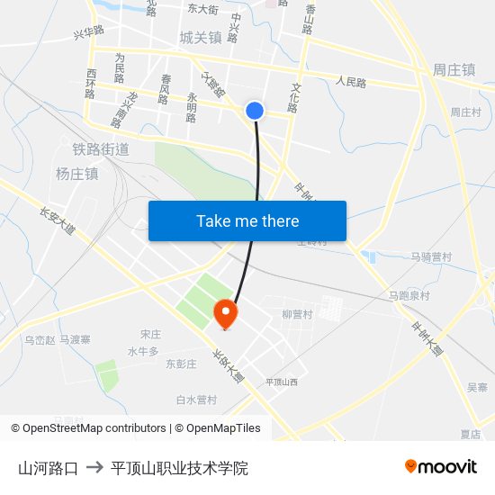 山河路口 to 平顶山职业技术学院 map