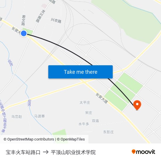 宝丰火车站路口 to 平顶山职业技术学院 map