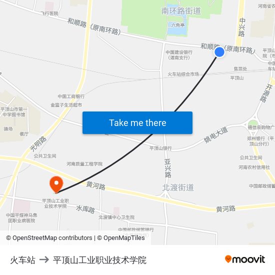 火车站 to 平顶山工业职业技术学院 map