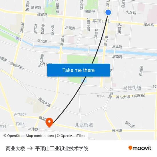 商业大楼 to 平顶山工业职业技术学院 map