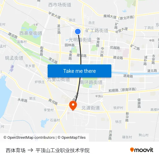 西体育场 to 平顶山工业职业技术学院 map