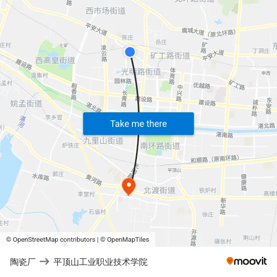 陶瓷厂 to 平顶山工业职业技术学院 map