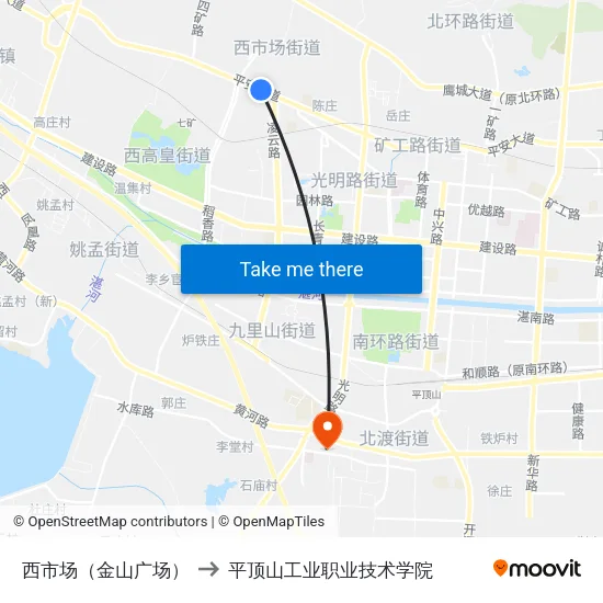 西市场（金山广场） to 平顶山工业职业技术学院 map