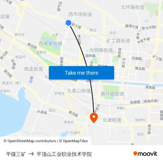 平煤三矿 to 平顶山工业职业技术学院 map