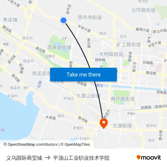 义乌国际商贸城 to 平顶山工业职业技术学院 map
