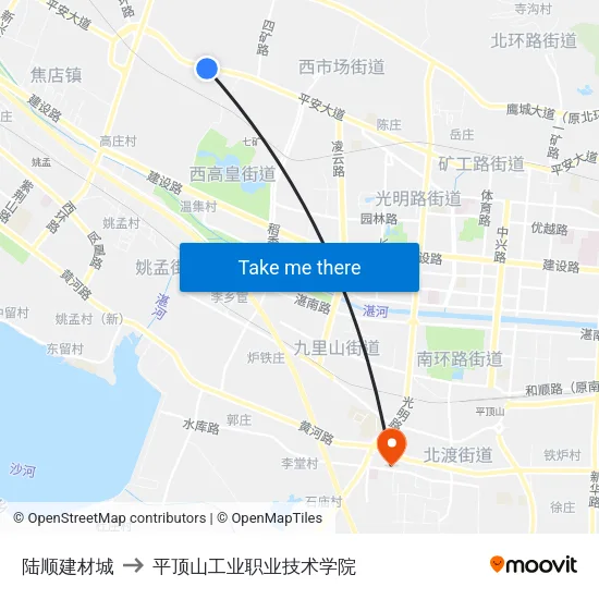 陆顺建材城 to 平顶山工业职业技术学院 map
