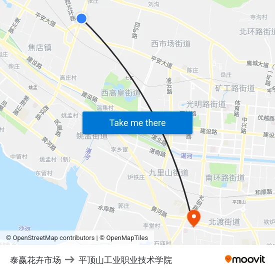 泰赢花卉市场 to 平顶山工业职业技术学院 map