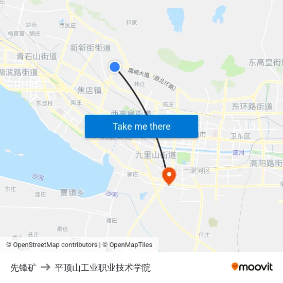 先锋矿 to 平顶山工业职业技术学院 map