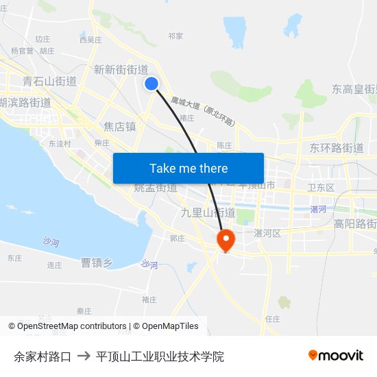 余家村路口 to 平顶山工业职业技术学院 map