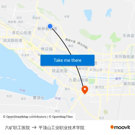 六矿职工医院 to 平顶山工业职业技术学院 map