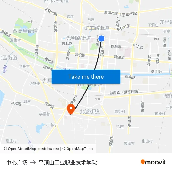 中心广场 to 平顶山工业职业技术学院 map