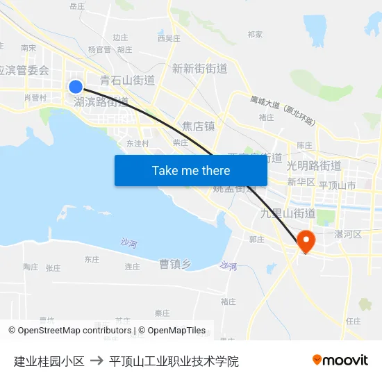 建业桂园小区 to 平顶山工业职业技术学院 map