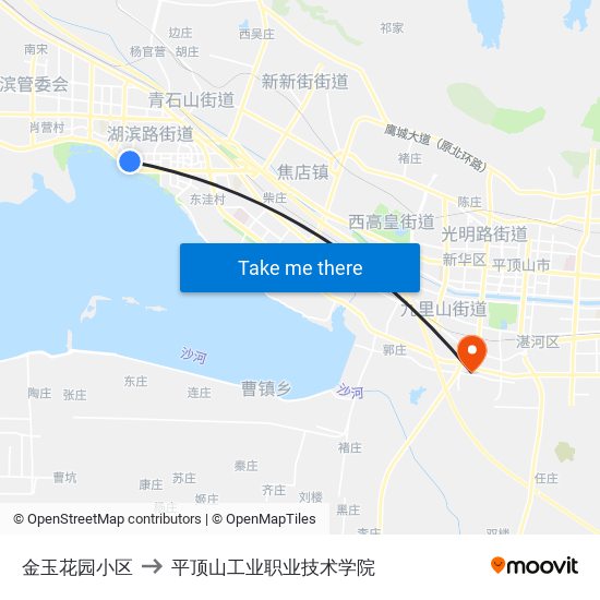 金玉花园小区 to 平顶山工业职业技术学院 map