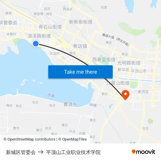 新城区管委会 to 平顶山工业职业技术学院 map