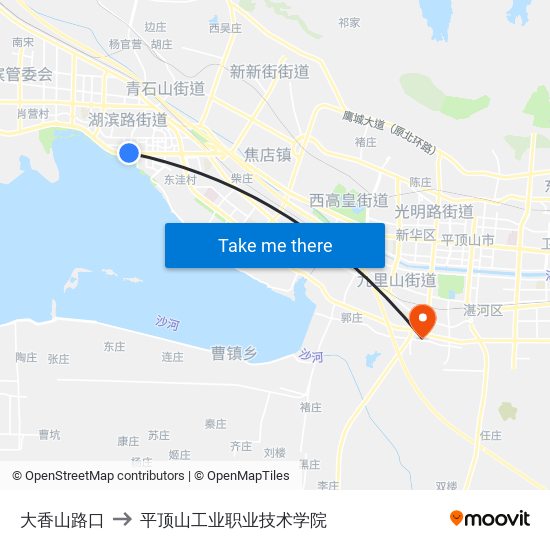 大香山路口 to 平顶山工业职业技术学院 map