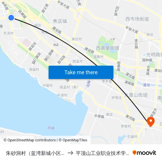 朱砂洞村（蓝湾新城小区） to 平顶山工业职业技术学院 map