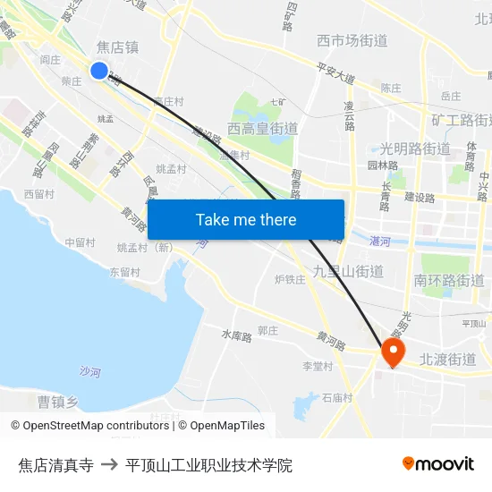 焦店清真寺 to 平顶山工业职业技术学院 map