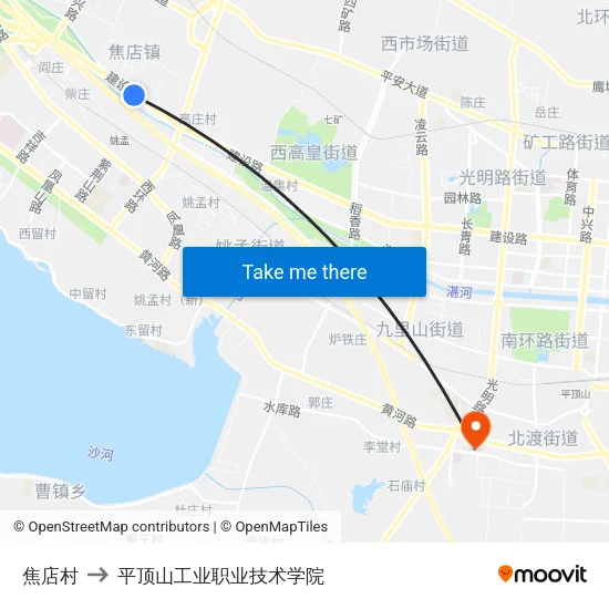 焦店村 to 平顶山工业职业技术学院 map