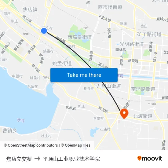 焦店立交桥 to 平顶山工业职业技术学院 map