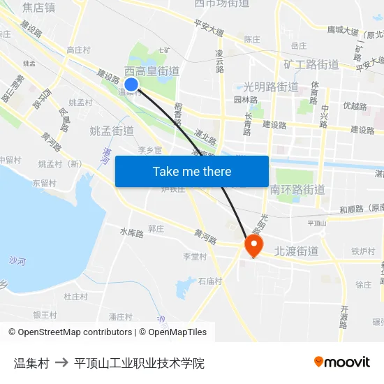 温集村 to 平顶山工业职业技术学院 map