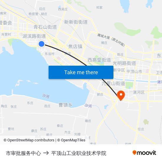 市审批服务中心 to 平顶山工业职业技术学院 map