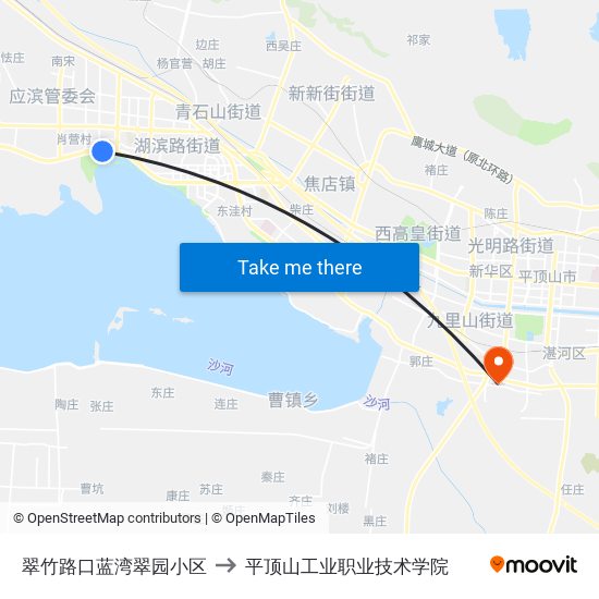 翠竹路口蓝湾翠园小区 to 平顶山工业职业技术学院 map