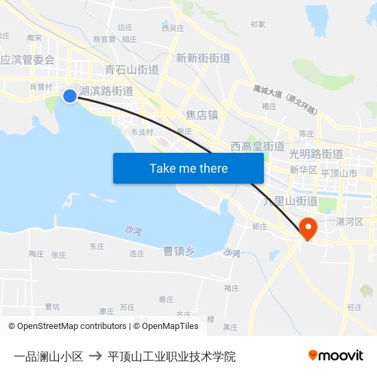 一品澜山小区 to 平顶山工业职业技术学院 map