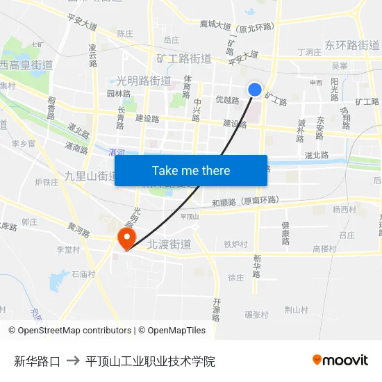 新华路口 to 平顶山工业职业技术学院 map