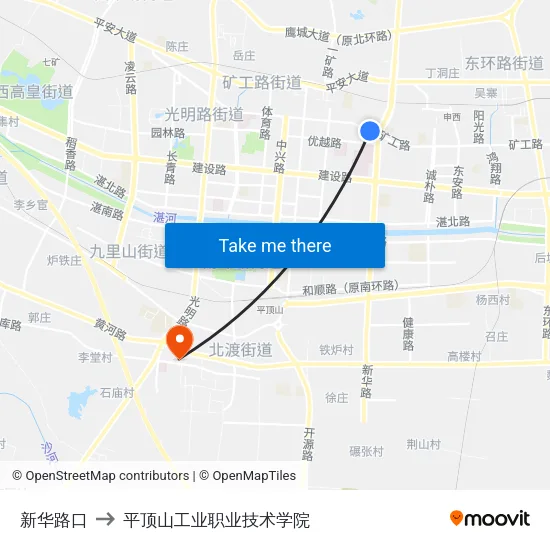 新华路口 to 平顶山工业职业技术学院 map