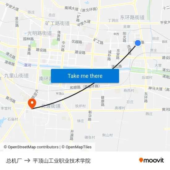 总机厂 to 平顶山工业职业技术学院 map