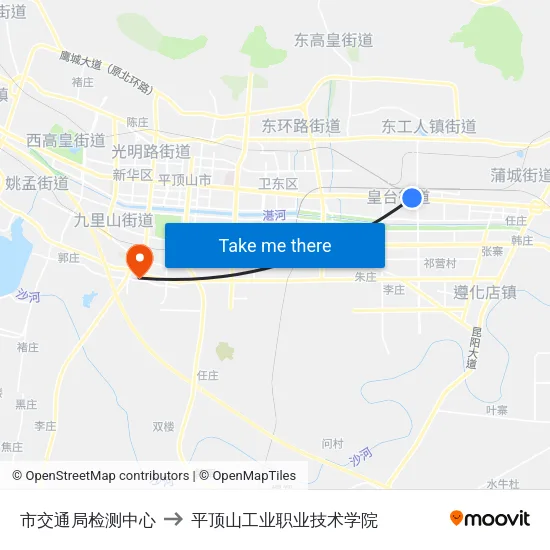 市交通局检测中心 to 平顶山工业职业技术学院 map