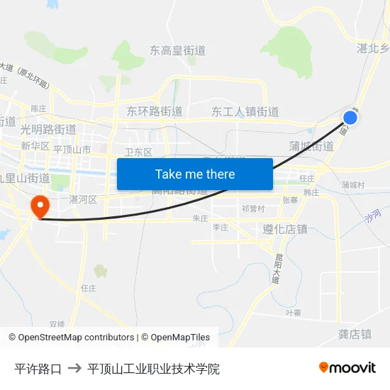 平许路口 to 平顶山工业职业技术学院 map