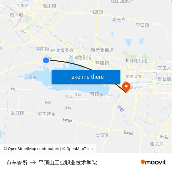 市车管所 to 平顶山工业职业技术学院 map