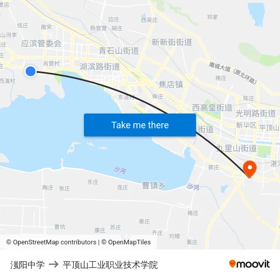 滍阳中学 to 平顶山工业职业技术学院 map