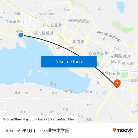 肖营 to 平顶山工业职业技术学院 map