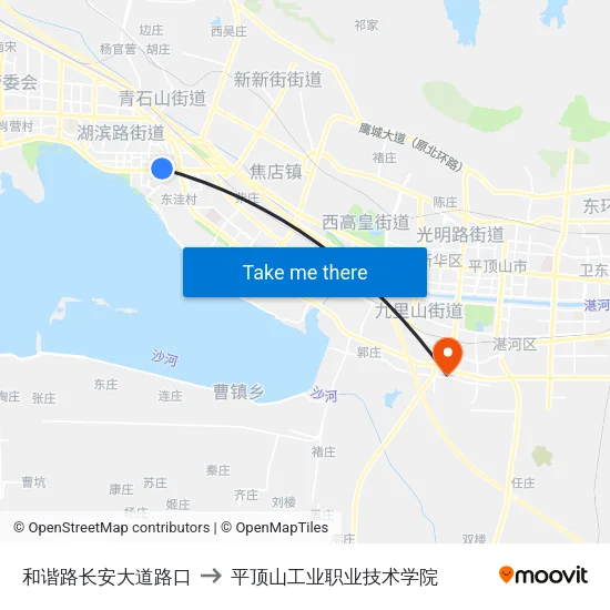 和谐路长安大道路口 to 平顶山工业职业技术学院 map