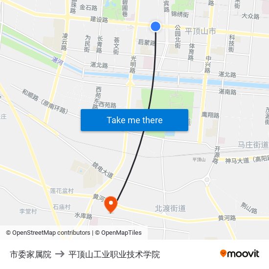 市委家属院 to 平顶山工业职业技术学院 map