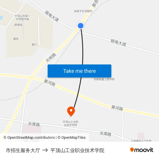 市招生服务大厅 to 平顶山工业职业技术学院 map