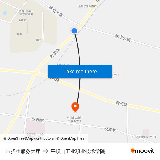 市招生服务大厅 to 平顶山工业职业技术学院 map