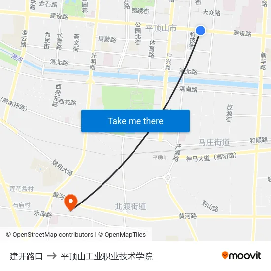 建开路口 to 平顶山工业职业技术学院 map
