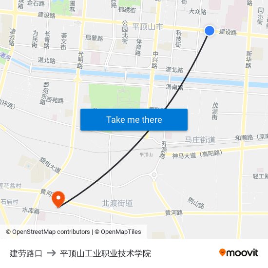 建劳路口 to 平顶山工业职业技术学院 map