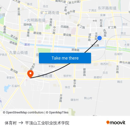 体育村 to 平顶山工业职业技术学院 map