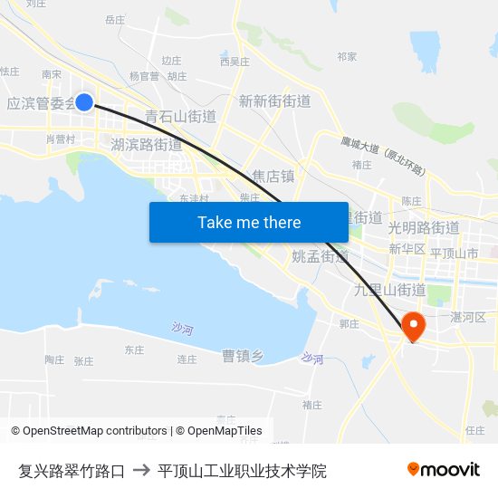 复兴路翠竹路口 to 平顶山工业职业技术学院 map