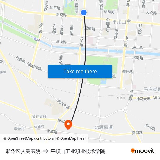新华区人民医院 to 平顶山工业职业技术学院 map