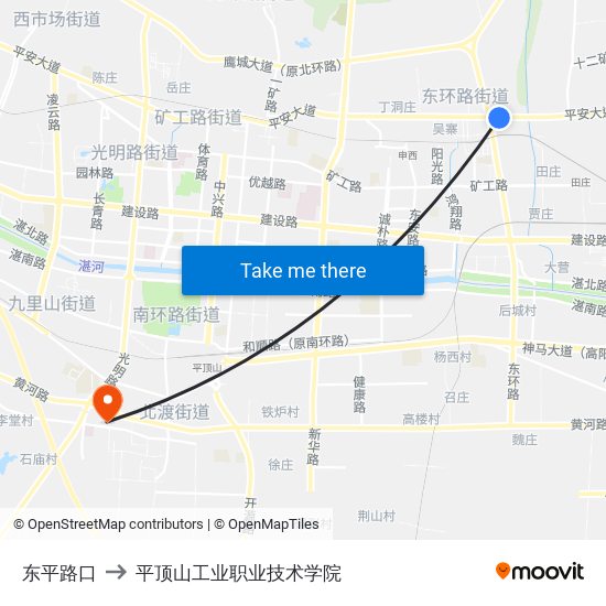 东平路口 to 平顶山工业职业技术学院 map