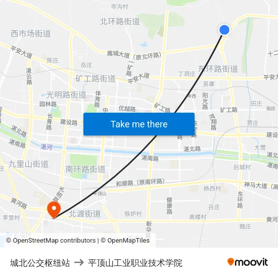 城北公交枢纽站 to 平顶山工业职业技术学院 map