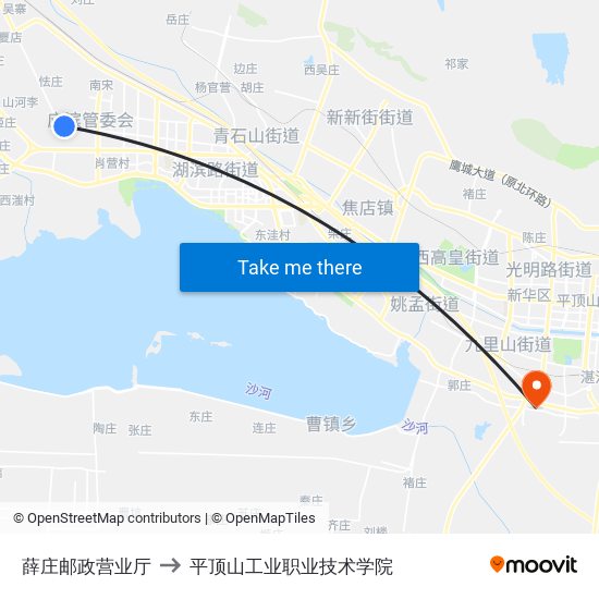 薛庄邮政营业厅 to 平顶山工业职业技术学院 map