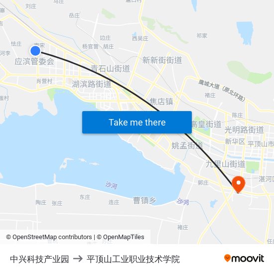 中兴科技产业园 to 平顶山工业职业技术学院 map