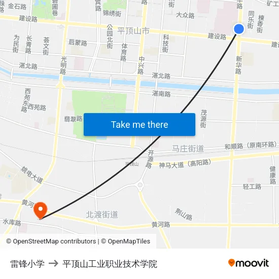 雷锋小学 to 平顶山工业职业技术学院 map