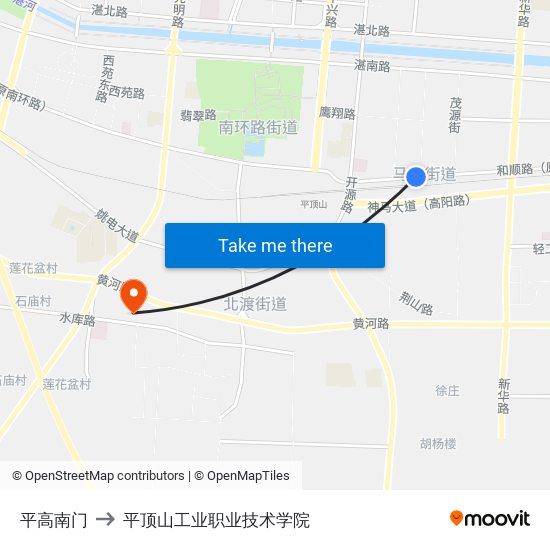 平高南门 to 平顶山工业职业技术学院 map